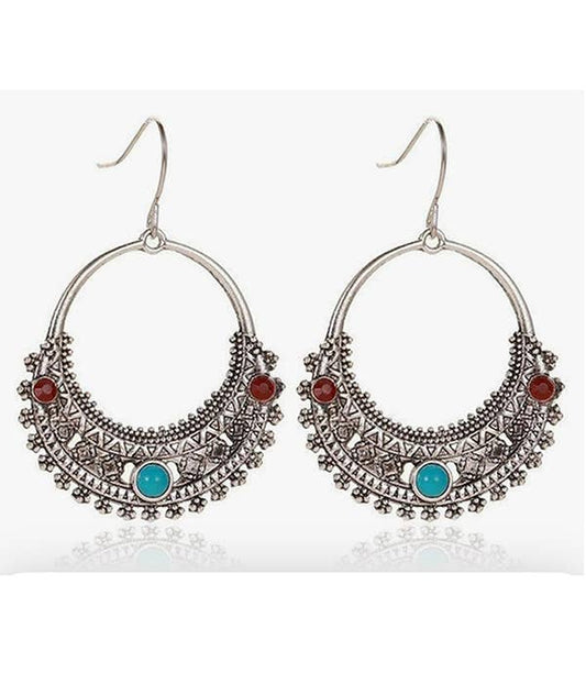 Vintage Filigree Round Silver Earrings - Stardust & Moonstone