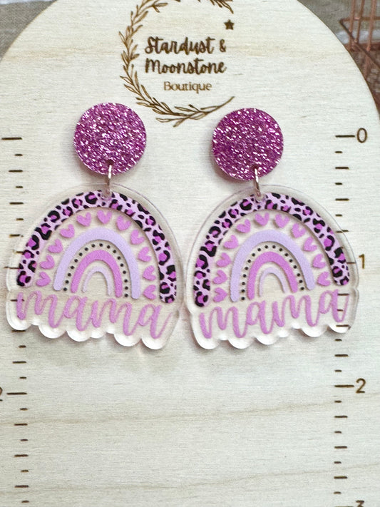 Mama Acrylic Rainbow Earrings