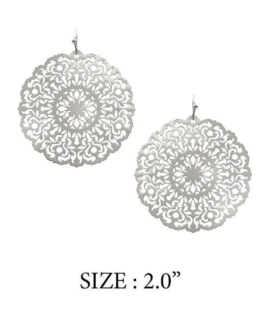Lightweight Silver Filigree Circular disc Earrings - Stardust & Moonstone