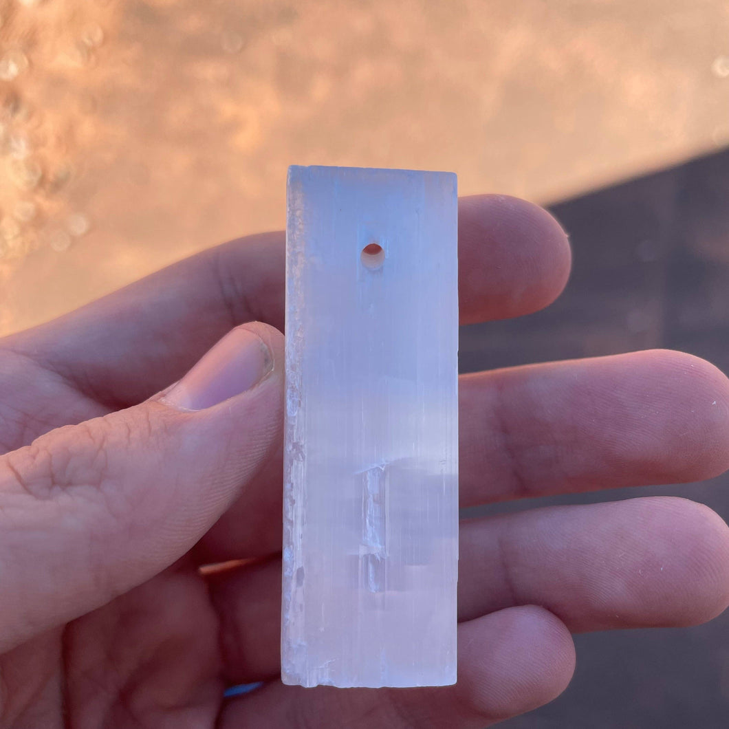 Selenite Pendant raw predrilled crystal