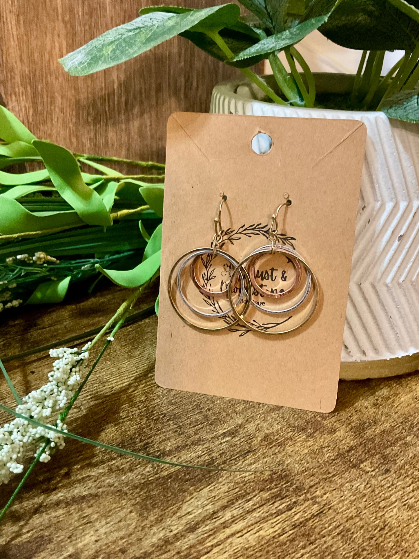 Triple Hoop Earrings with Gold, Silver, Rose Gold