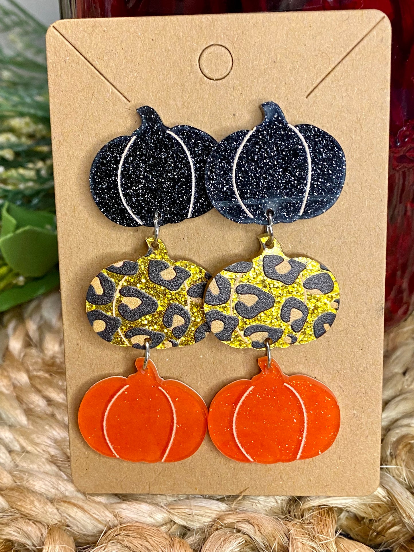 Fall Earrings - Glittery Pumpkin Stack