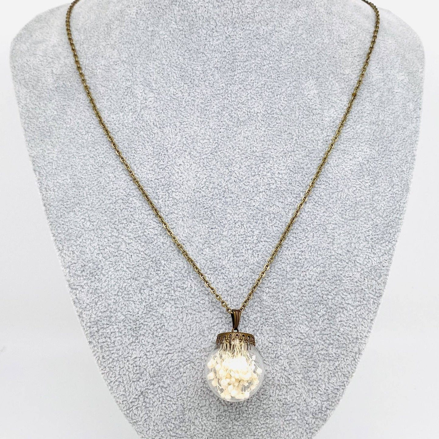 Dried Flowers Floral Ball-shaped Charm Pendant Necklace -PDF - Stardust & Moonstone