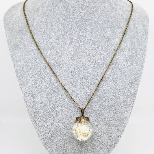 Dried Flowers Floral Ball-shaped Charm Pendant Necklace -PDF - Stardust & Moonstone
