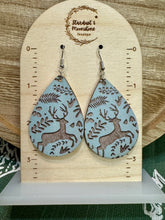 Load image into Gallery viewer, Wooden Reindeer  Earrings in Country Blue
