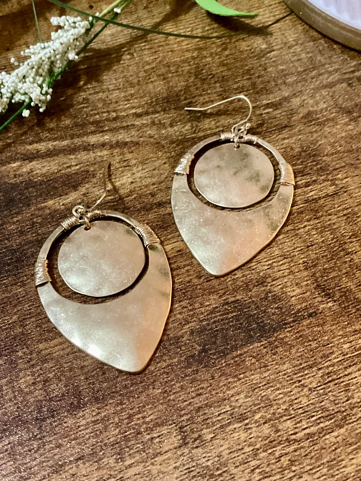 Gold Hammered Metal Disc Earrings