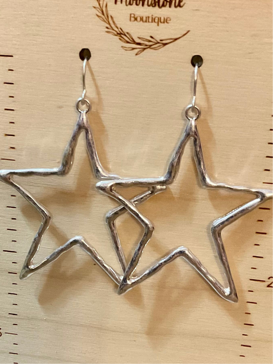 Silver Star Hammered Metal Earrings