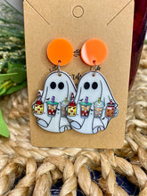 Load image into Gallery viewer, Fall Earrings - Ghosts with Spooky Drinks Double Sided Acrylic
