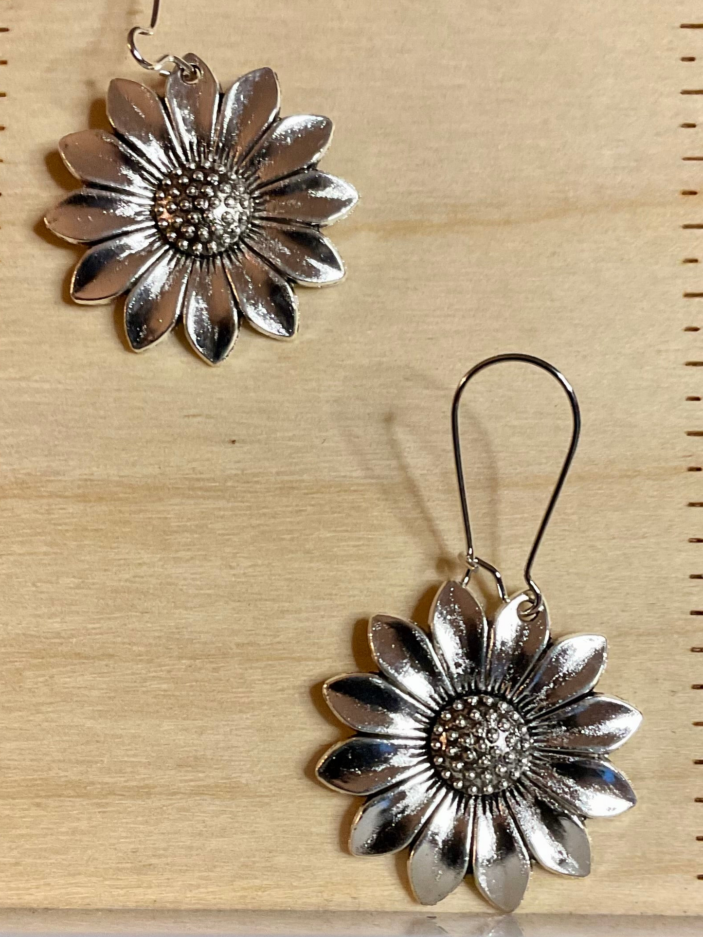 Silver Sunflower Dangle Earrings - Stardust & Moonstone