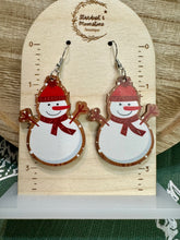 Load image into Gallery viewer, Wooden Snowman Christmas Tree Earrings
