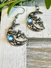 Load image into Gallery viewer, Crescent Moon &amp; Bat Earrings
