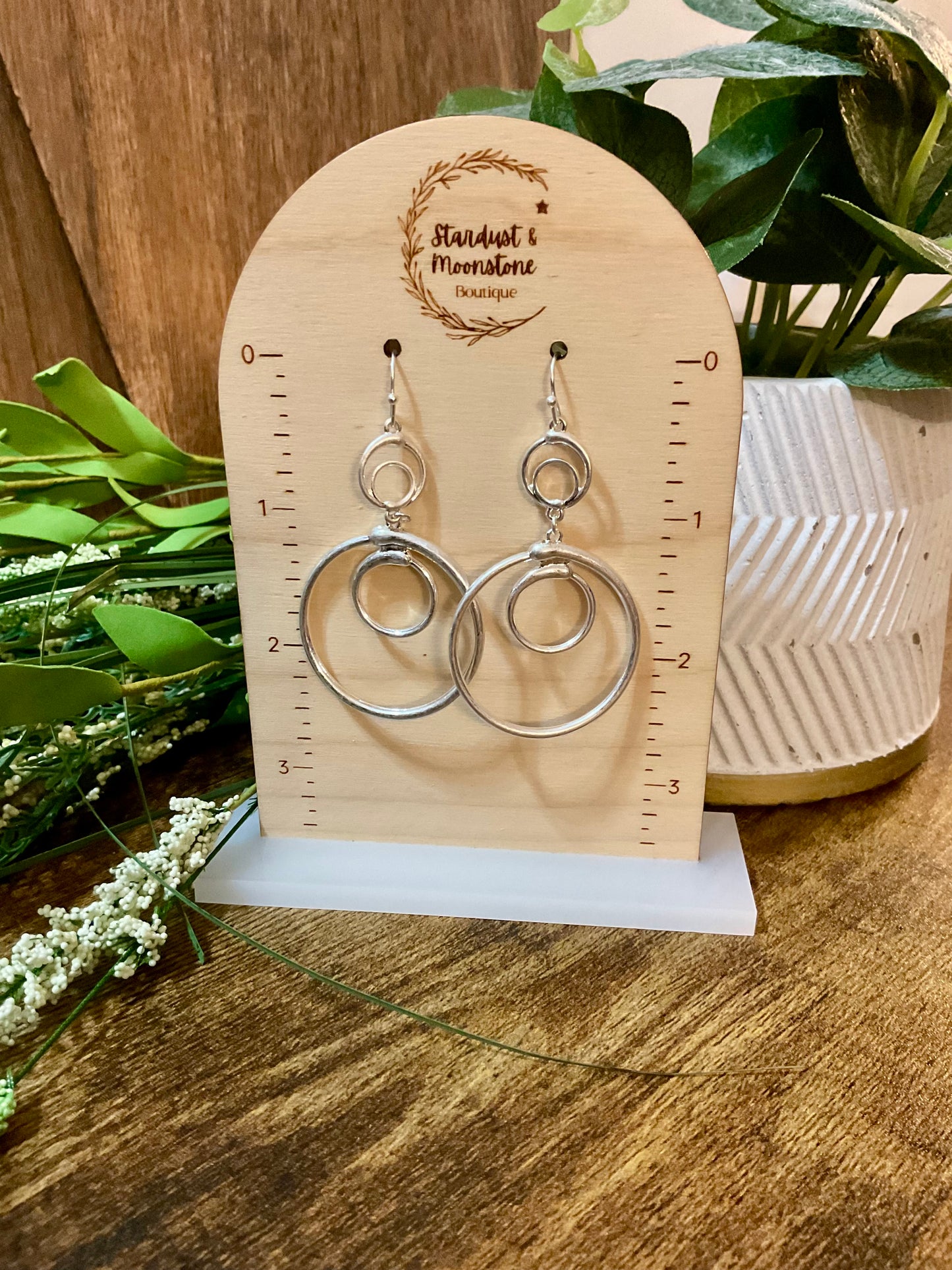 Silver Multi Ring Drop Earrings