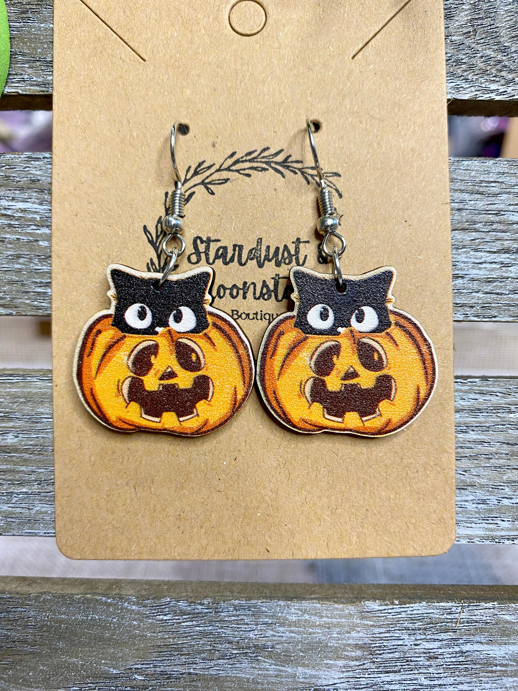 Fall Earrings - Pumpkin Kitty Wooden Lightweight Earrings