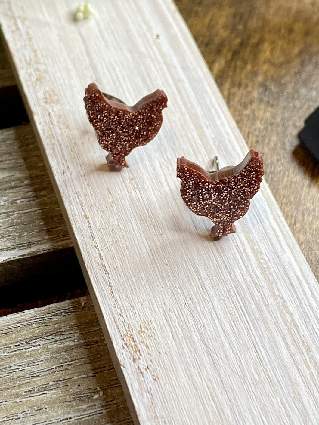 Glittery Chicken Stud Earrings