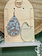 Load image into Gallery viewer, Wooden Reindeer  Earrings in Country Blue
