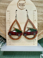 Load image into Gallery viewer, Wooden Red Truck Christmas Tree Earrings
