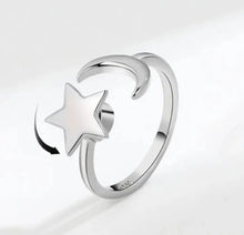 Load image into Gallery viewer, Moon &amp; Star Fidget Spinner Adjustable Rings
