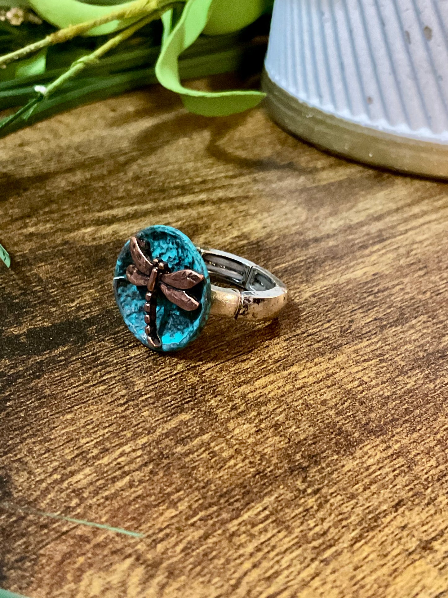 Vintage Metal Dragonfly Ring with Stretch Band