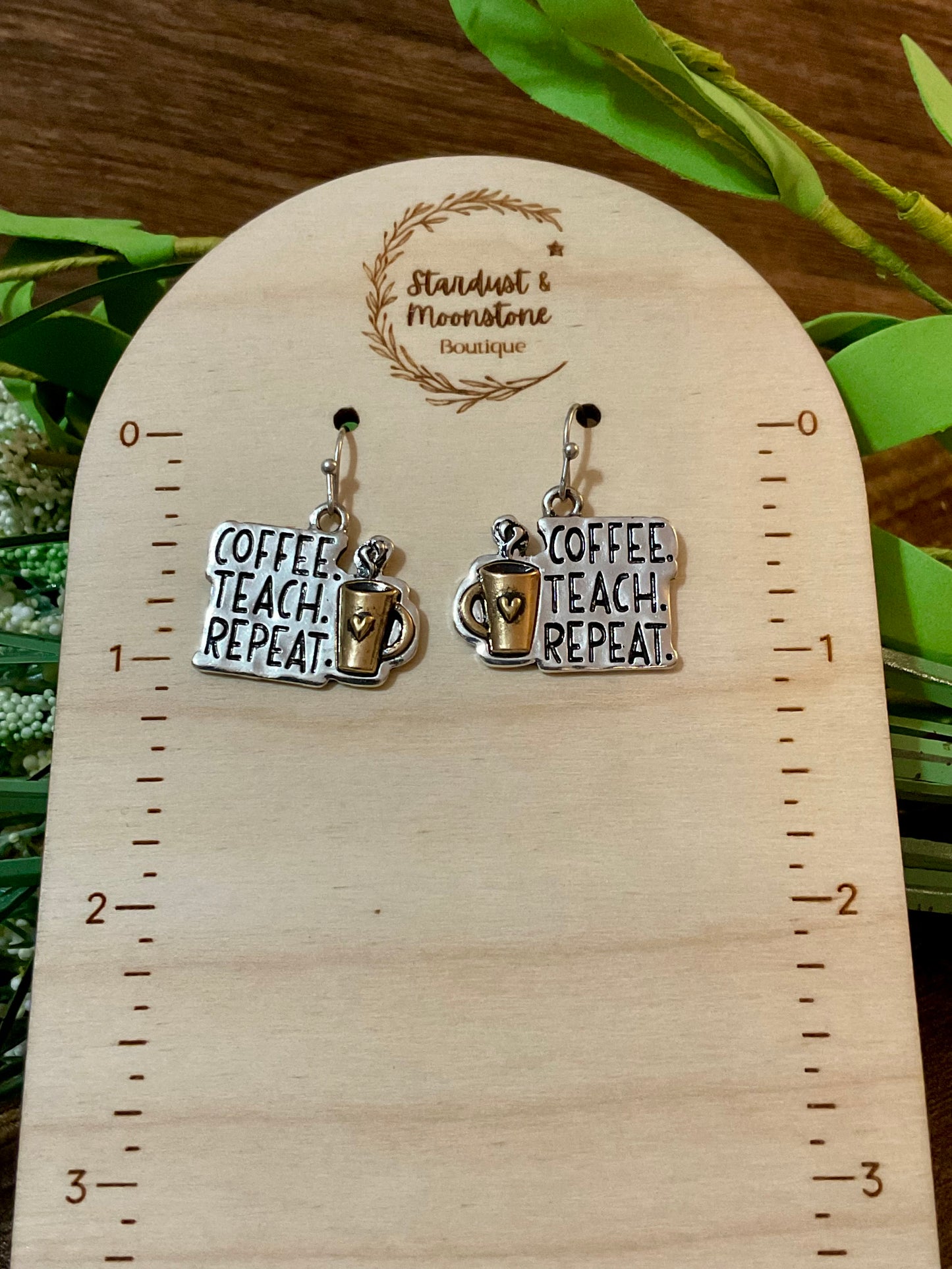 Coffee Teach Repeat Two-tone Earrings