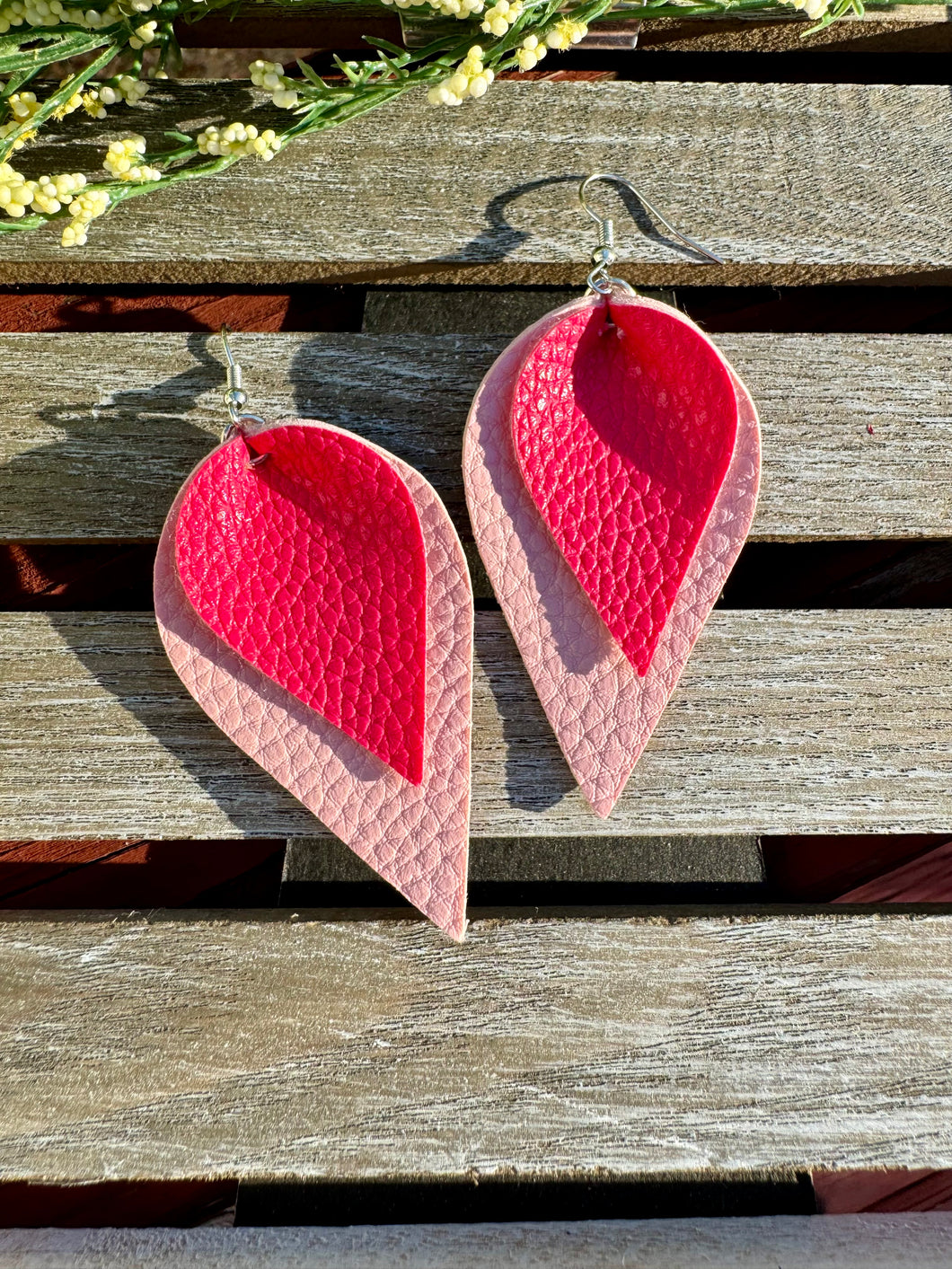 Double Petal Faux Leather Valentine Earrings