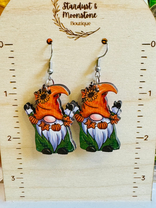 Fall Gnome Wooden Earrings - Stardust & Moonstone