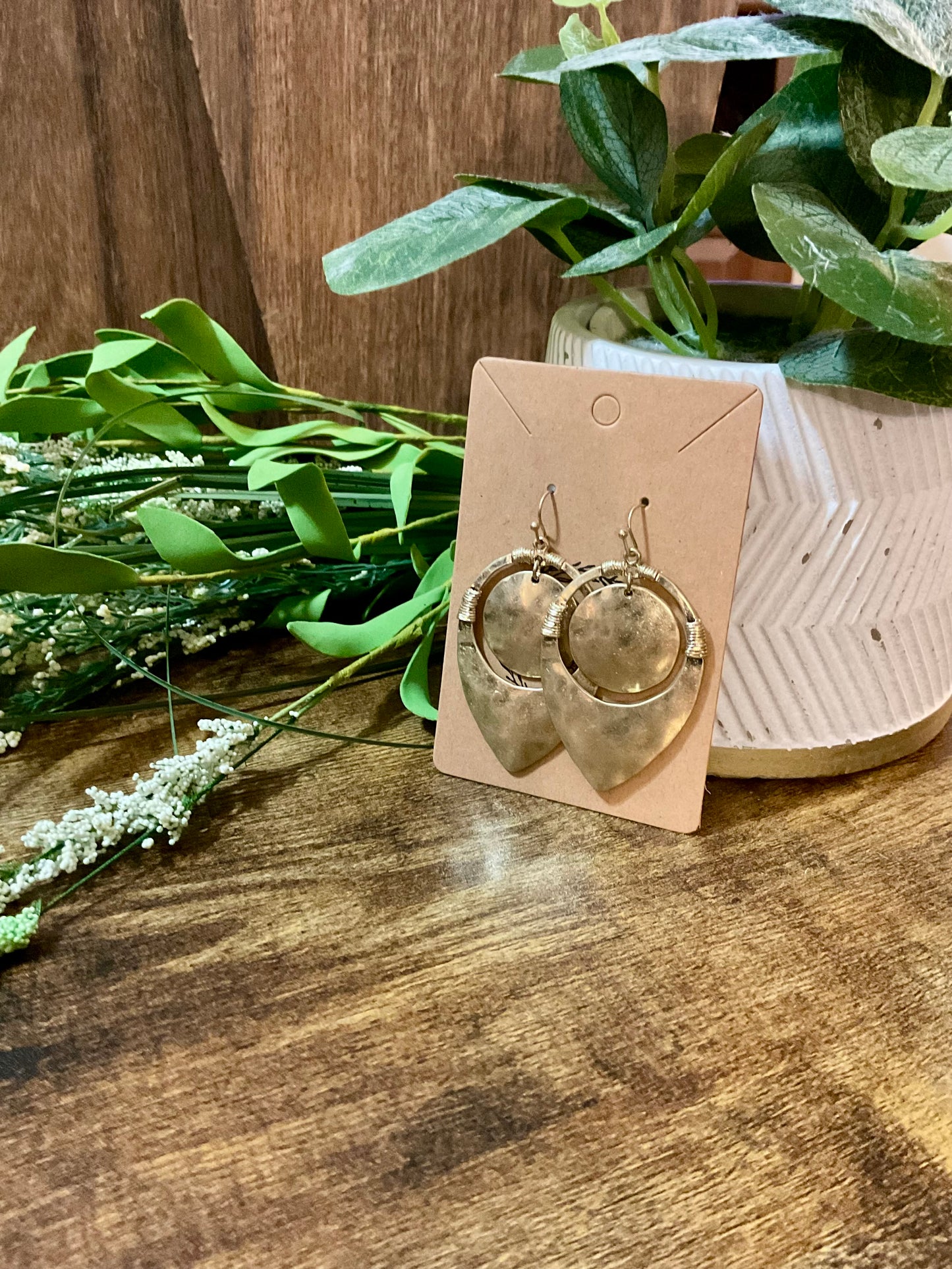 Gold Hammered Metal Disc Earrings