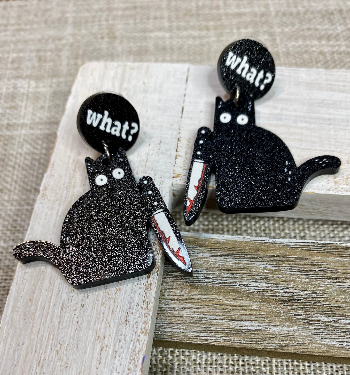 Black Cat Funny Acrylic Earrings Halloween