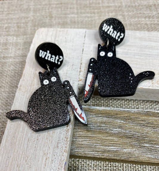 Black Cat Funny Acrylic Earrings Halloween