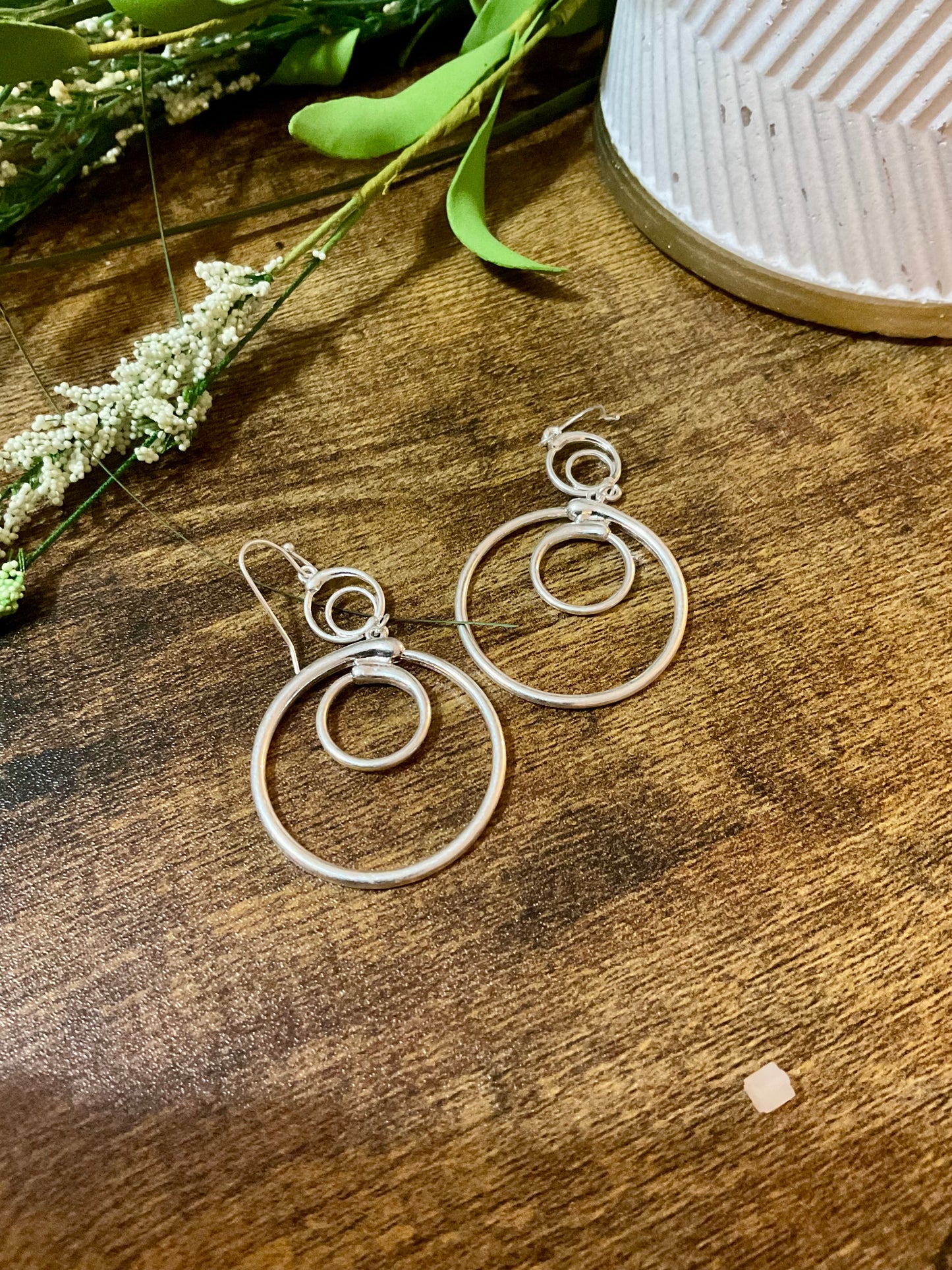 Silver Multi Ring Drop Earrings