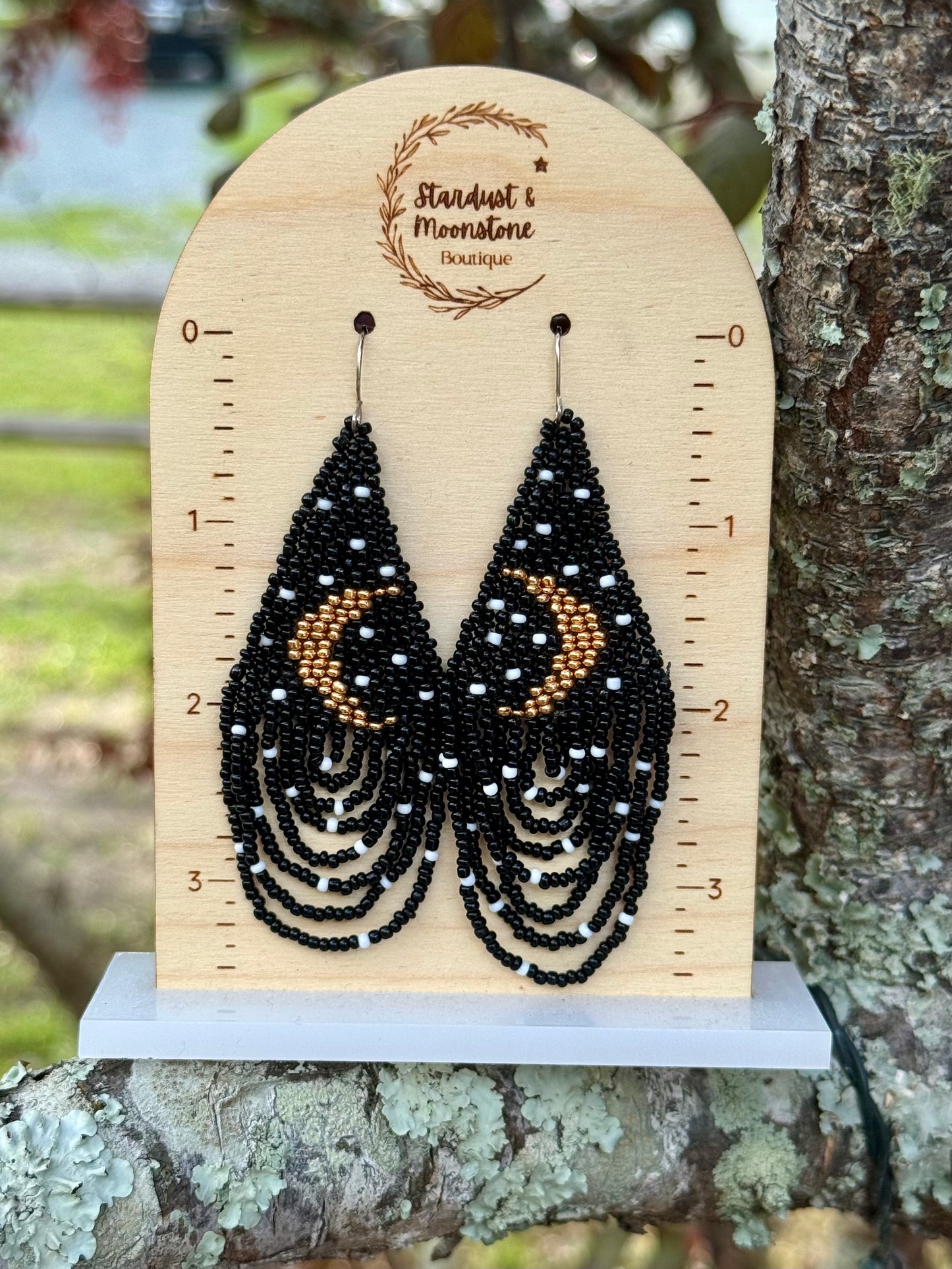 Mystic Nights Beaded Crescent Moon Earrings
