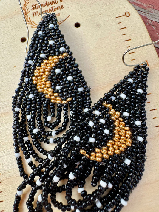 Mystic Nights Beaded Crescent Moon Earrings