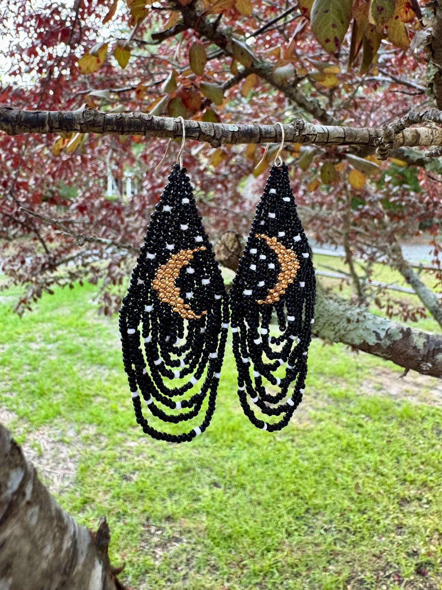 Mystic Nights Beaded Crescent Moon Earrings
