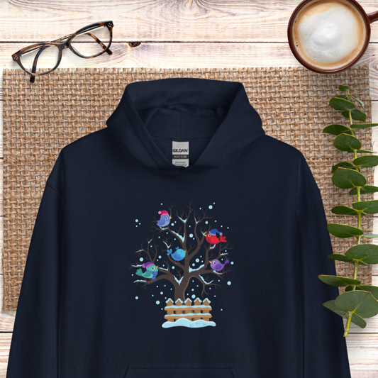 Winter Birds Unisex Hoodie in Various Colors no