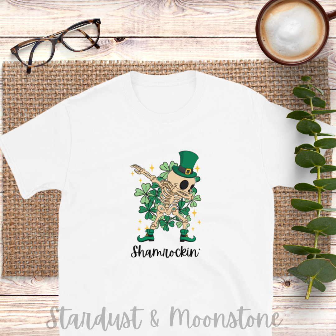 Shamrockin Skeleton St Patrick’s Short-Sleeve Unisex T-Shirt - Stardust & Moonstone