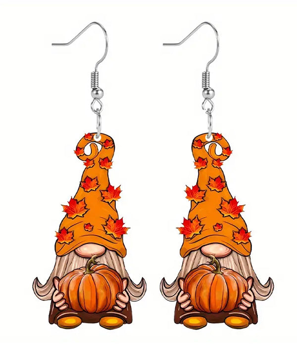 Pumpkin Gnome Acrylic Earrings