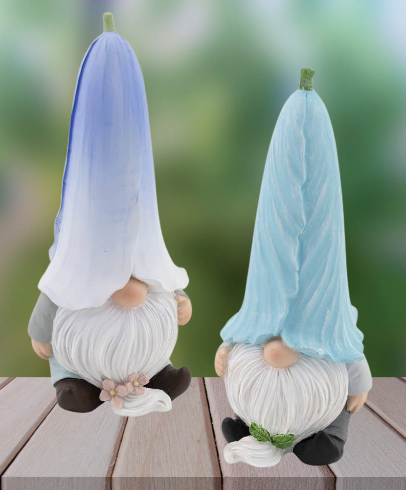 Flower Petal Hat Resin Gnomes Set of 2 Easter Accents