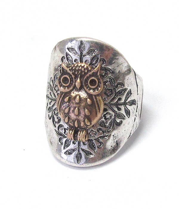 Two-Toned Owl Ring with Stretch Band