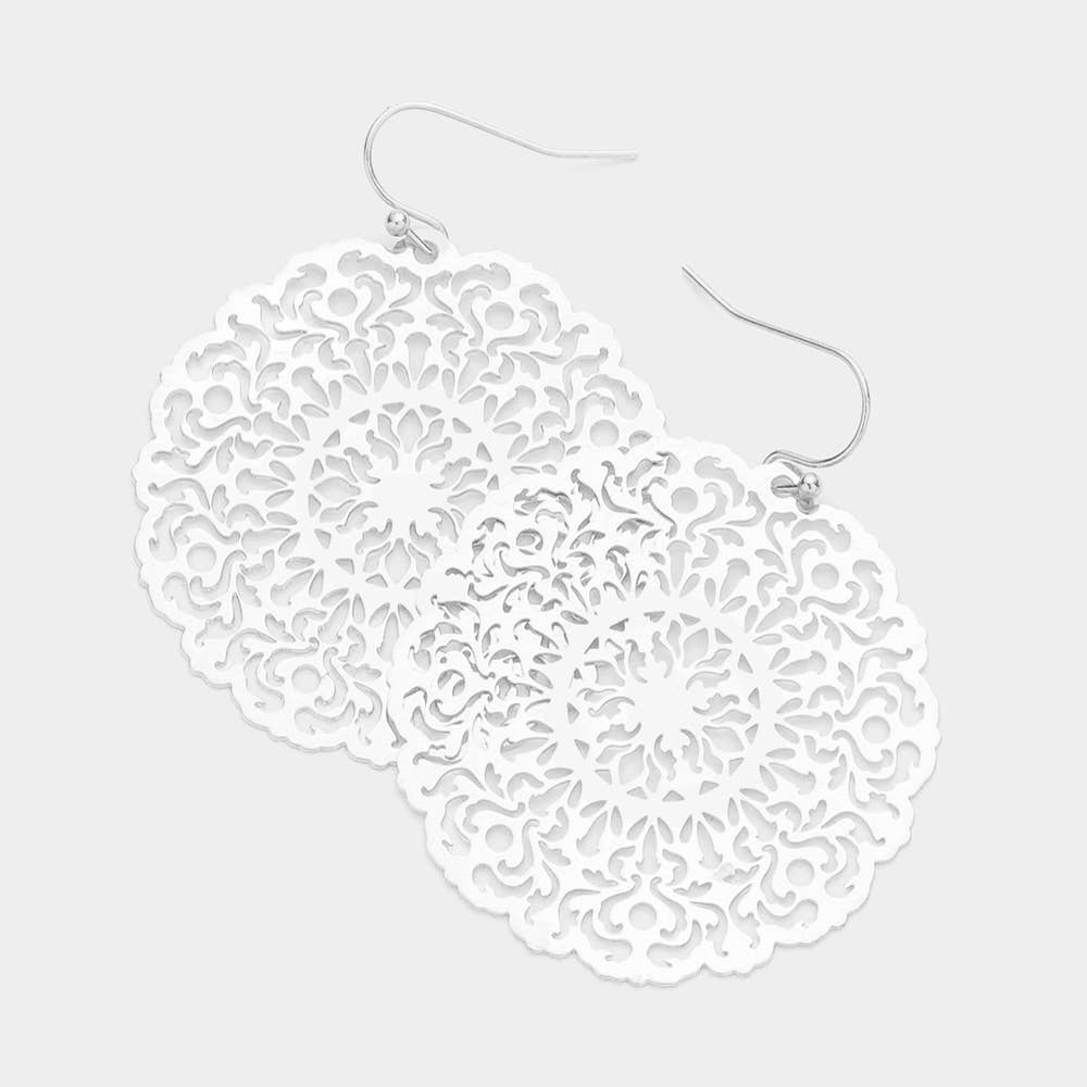 Lightweight Silver Filigree Circular disc Earrings