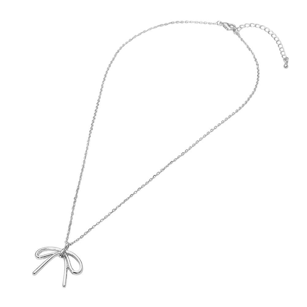 Metal Bow Pendant Necklace - Stardust & Moonstone