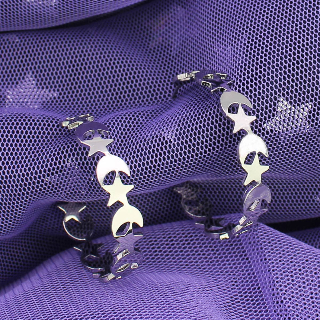 Silver Moon Star Hoop Earrings