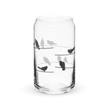 Load image into Gallery viewer, Birds on Wire Glass tumbler with optional bamboo lid and straw
