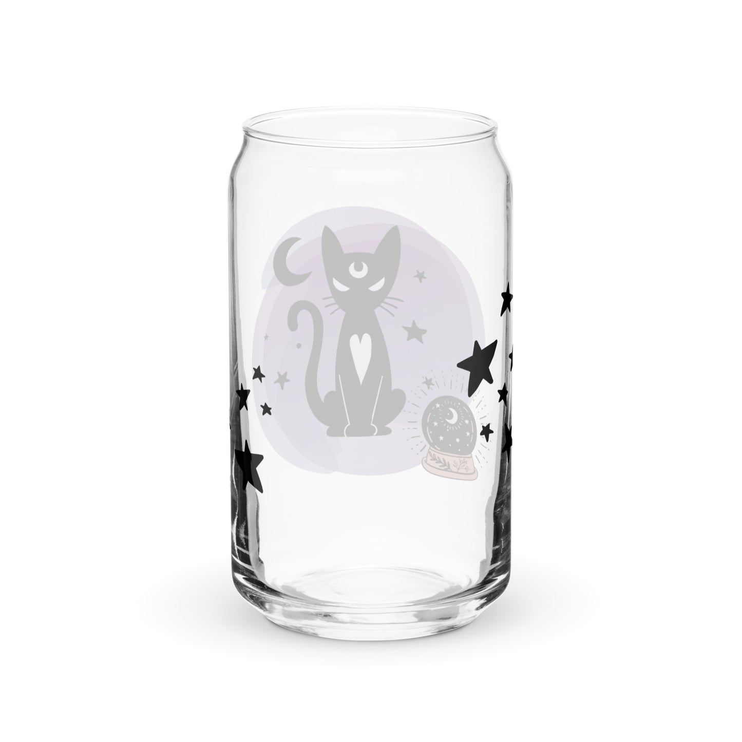 Celestial Cat Glass tumbler with optional bamboo lid and straw