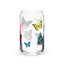 Load image into Gallery viewer, Butterflies Glass tumbler with optional bamboo lid and straw
