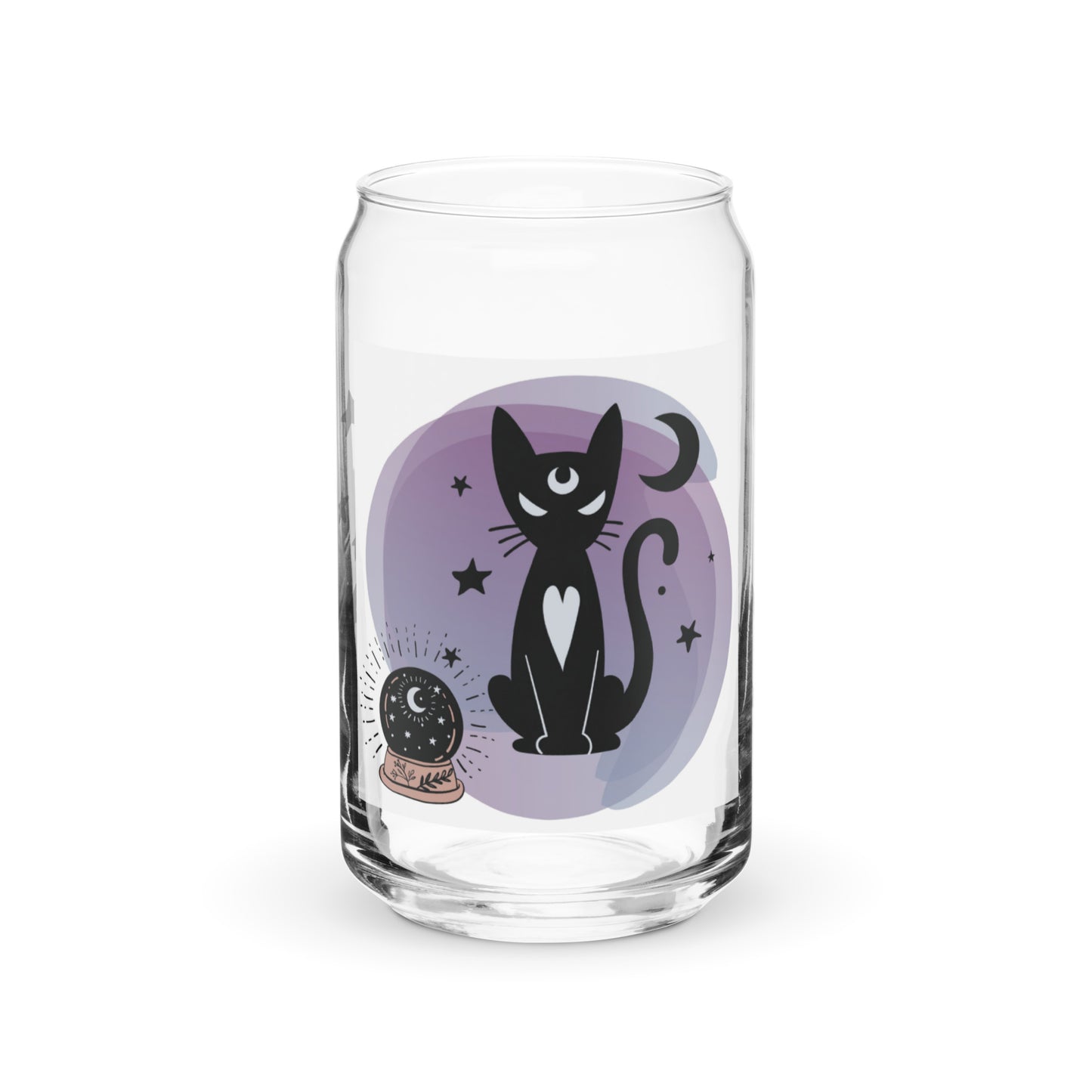 Celestial Cat Glass tumbler with optional bamboo lid and straw