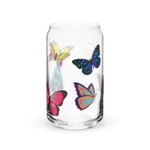 Load image into Gallery viewer, Butterflies Glass tumbler with optional bamboo lid and straw
