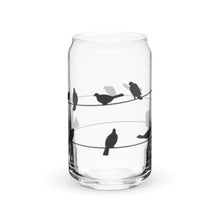 Load image into Gallery viewer, Birds on Wire Glass tumbler with optional bamboo lid and straw
