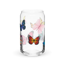 Load image into Gallery viewer, Butterflies Glass tumbler with optional bamboo lid and straw
