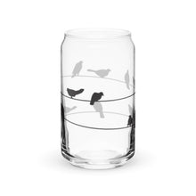 Load image into Gallery viewer, Birds on Wire Glass tumbler with optional bamboo lid and straw
