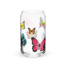 Load image into Gallery viewer, Butterflies Glass tumbler with optional bamboo lid and straw
