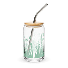 Load image into Gallery viewer, Meadow Flowers Glass tumbler with optional bamboo lid and straw
